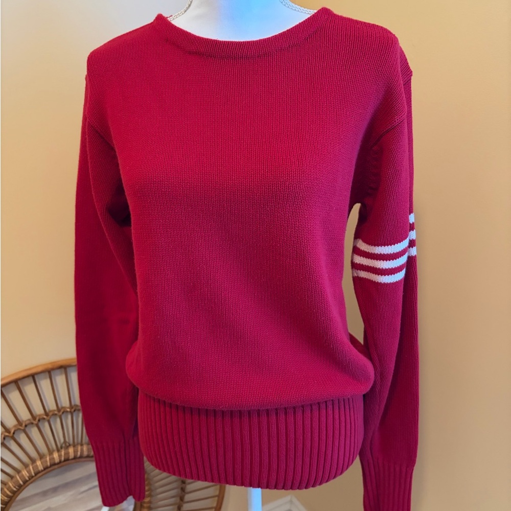 Vintage J. Peterman Women’s Red Sweater w/ Sporty Striped Sleeve Preppy 90’s EUC - Picture 3 of 11